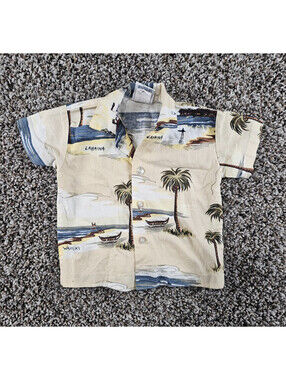 Vintage Nui Nalu Baby Sz 18M Hawaiian Shirt Light Blue Palm Tropical Print
